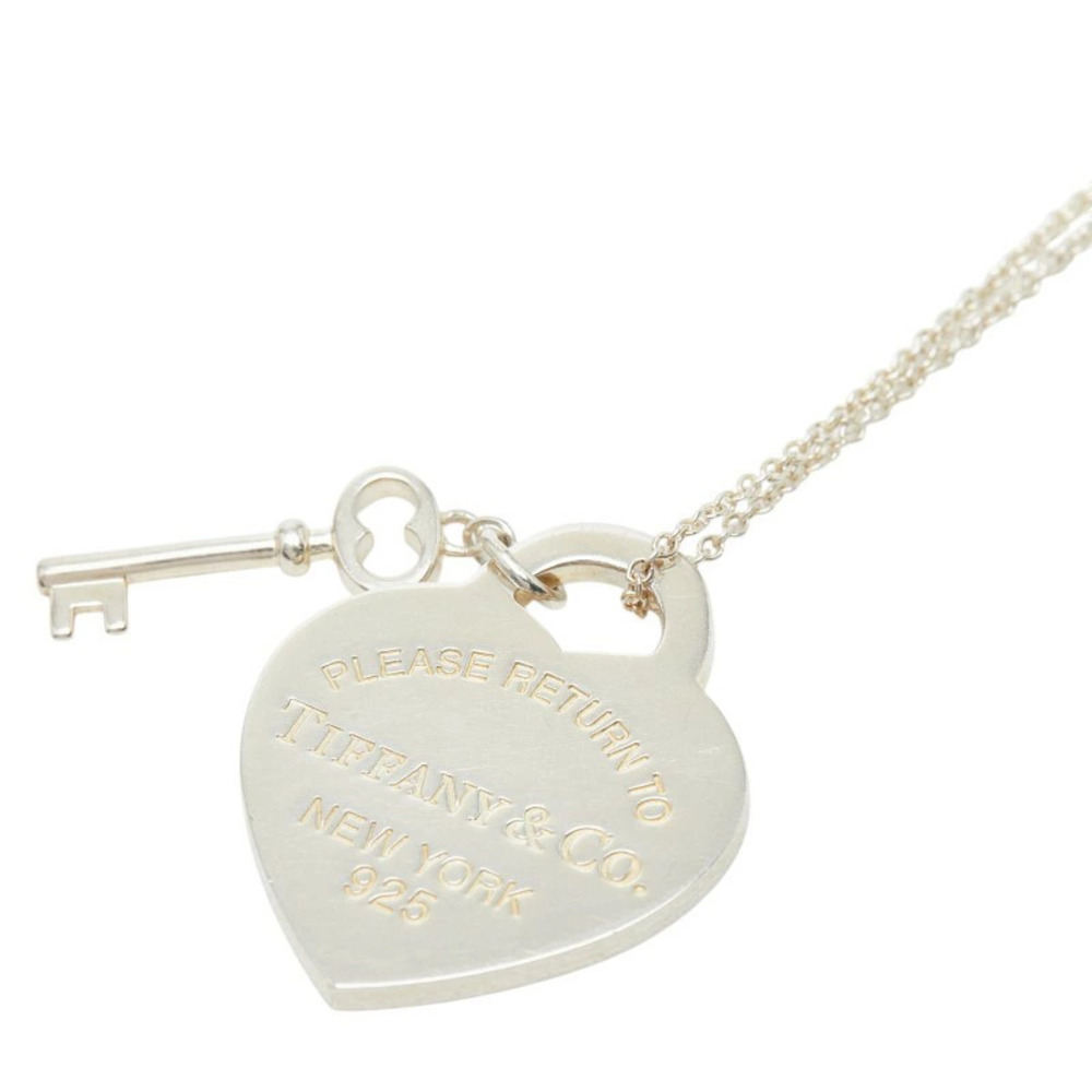 Tiffany Co to Heart Key Pendant Necklace Silver TIFFANYCo
